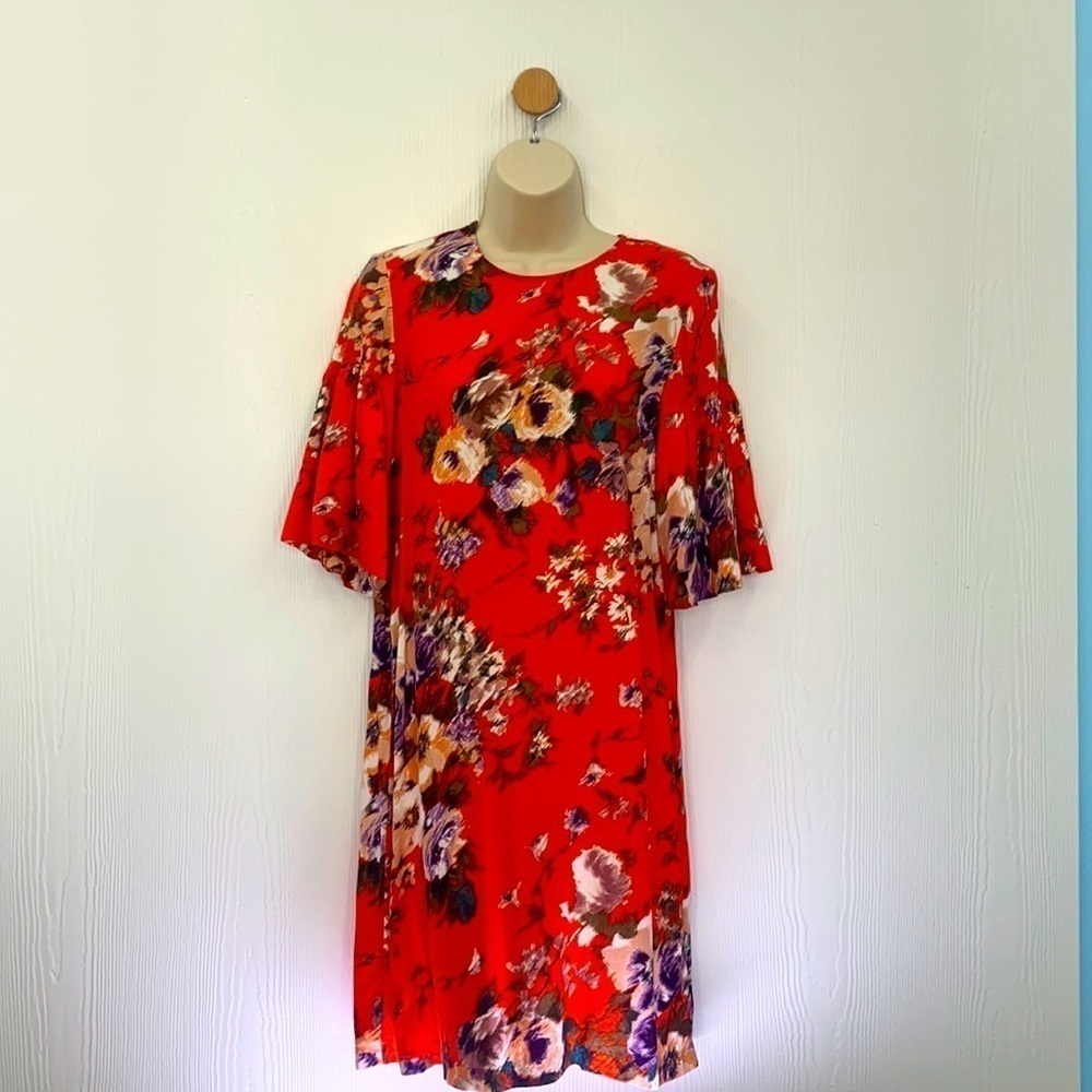 H&M - Orange Floral Short Sleeve Dress Size 2